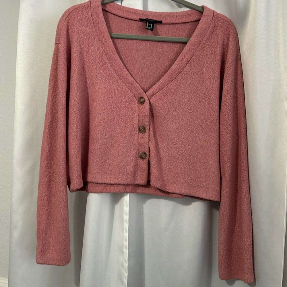 Forever 21 Pink Cropped Button Up Cardigan